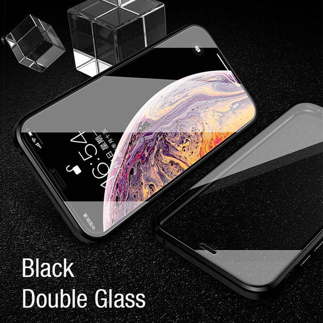 Shockproof Metal Case with Tempered Glass (BLACK FULL CASE) - iPhone