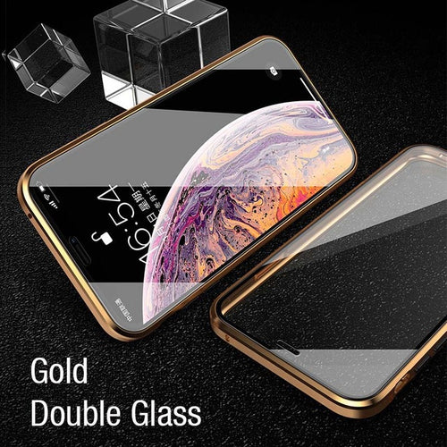 Shockproof Metal Case with Tempered Glass (GOLD FULL CASE) - iPhone