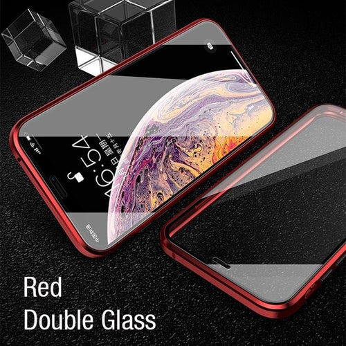 Shockproof Metal Case with Tempered Glass (RED FULL CASE) - iPhone