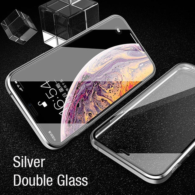 Shockproof Metal Case with Tempered Glass (SILVER FULL CASE) - iPhone